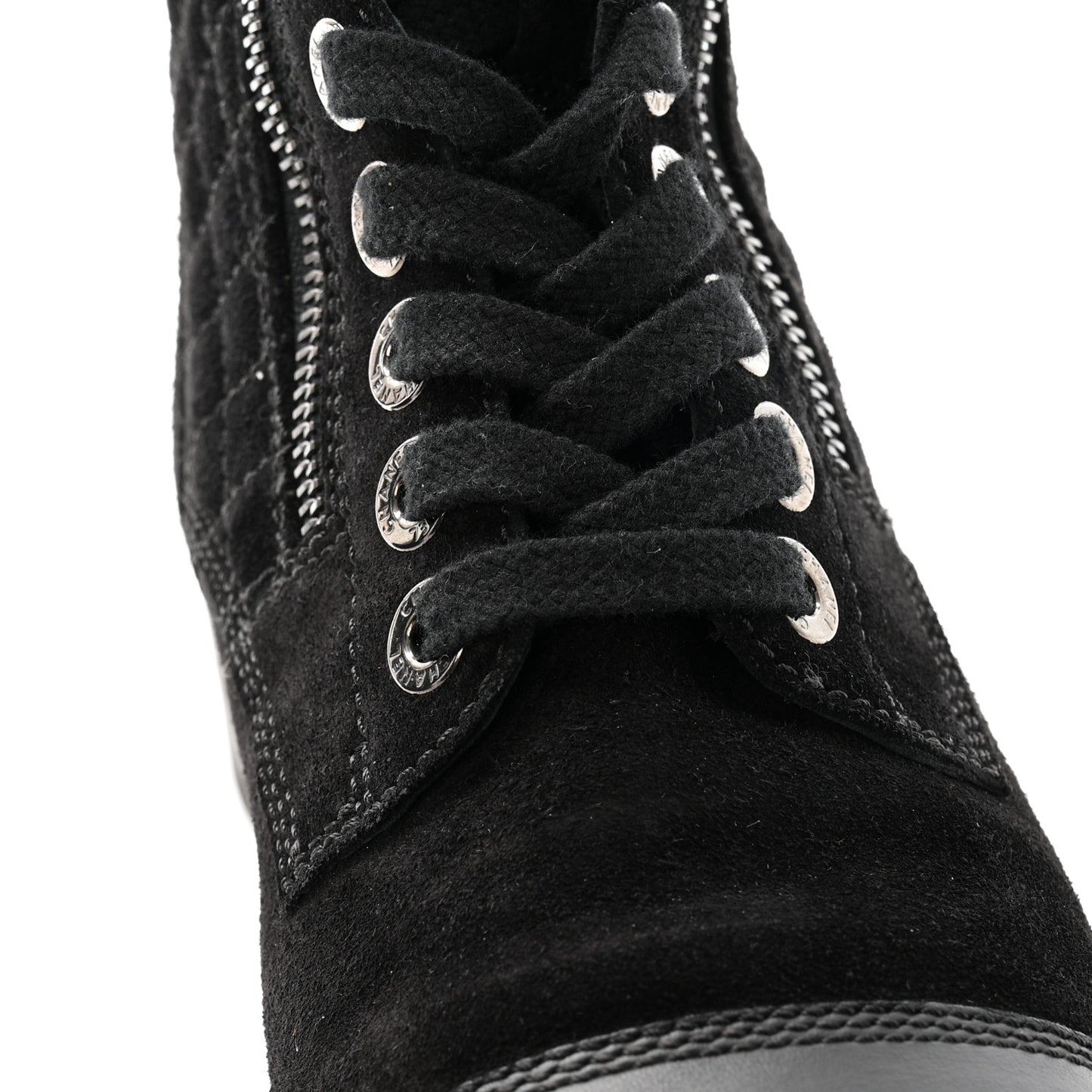 Suede Calfskin Quilted Lace Up Boots 38 Black