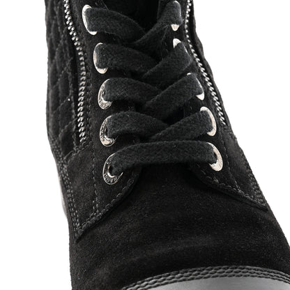 Chanel Suede Calfskin Quilted Lace Up Boots 38 Black 19 of 22