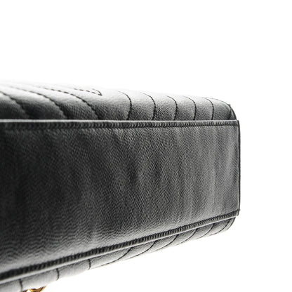 Saint Laurent Grain De Poudre Matelasse Chevron Large Monogram Satchel Black 17 of 17