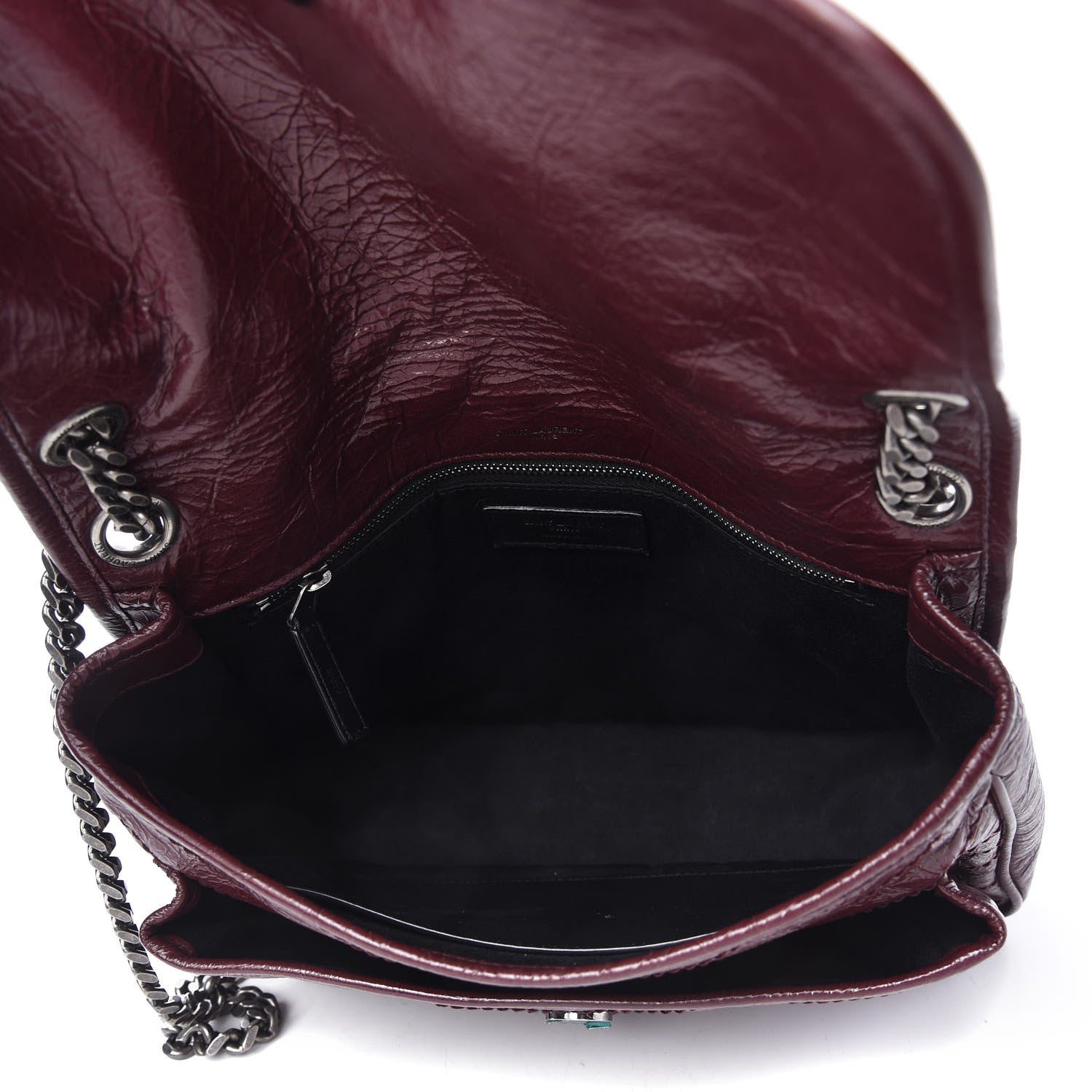 Saint Laurent Crinkled Calfskin Matelasse Monogram Medium Niki Chain Satchel Burgundy 5 of 10