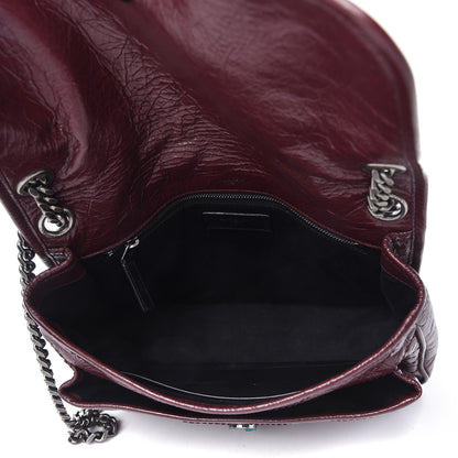 Saint Laurent Crinkled Calfskin Matelasse Monogram Medium Niki Chain Satchel Burgundy 5 of 10