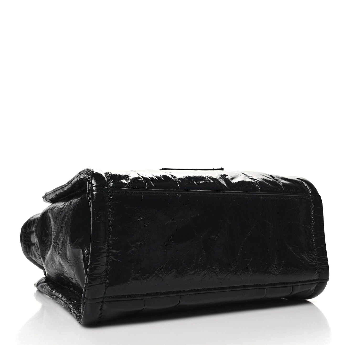 Shiny Crinkled Calfskin Small The Tote Bag Black