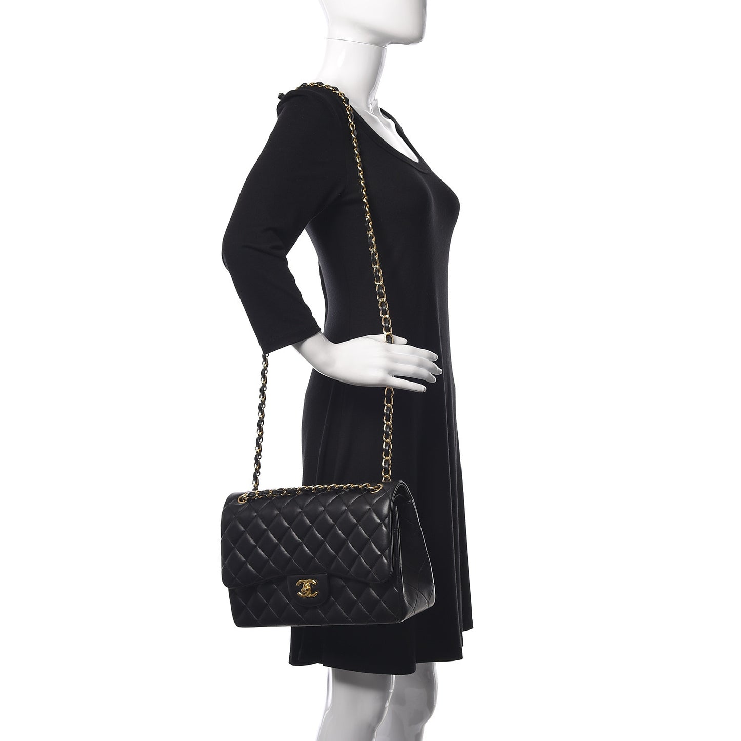 Lambskin Quilted Jumbo Double Flap Black