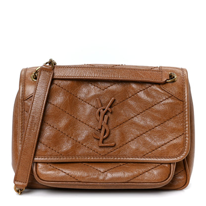 Saint Laurent Crinkled Calfskin Matelasse Monogram Baby Niki Chain Satchel Light Caramel 1 of 10