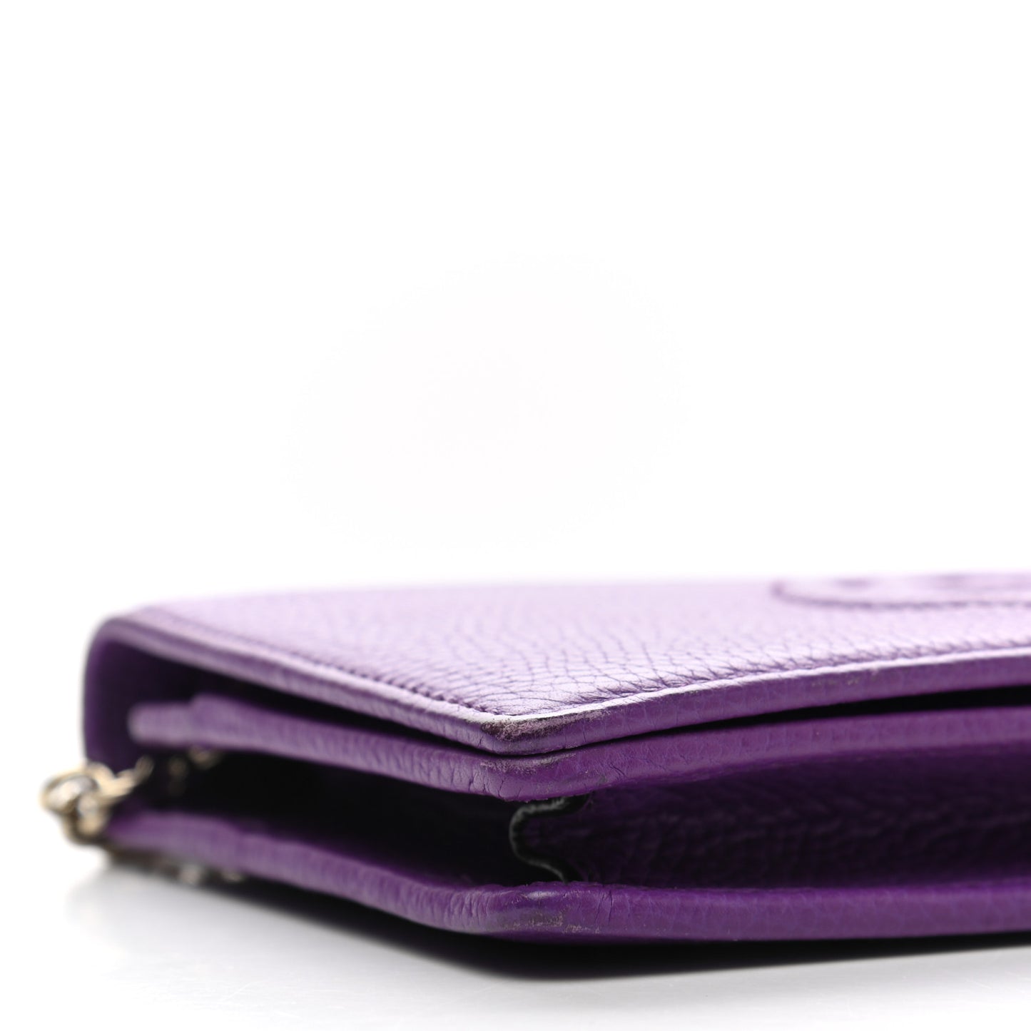 Pebbled Calfskin Soho Wallet on Chain Shine Purple