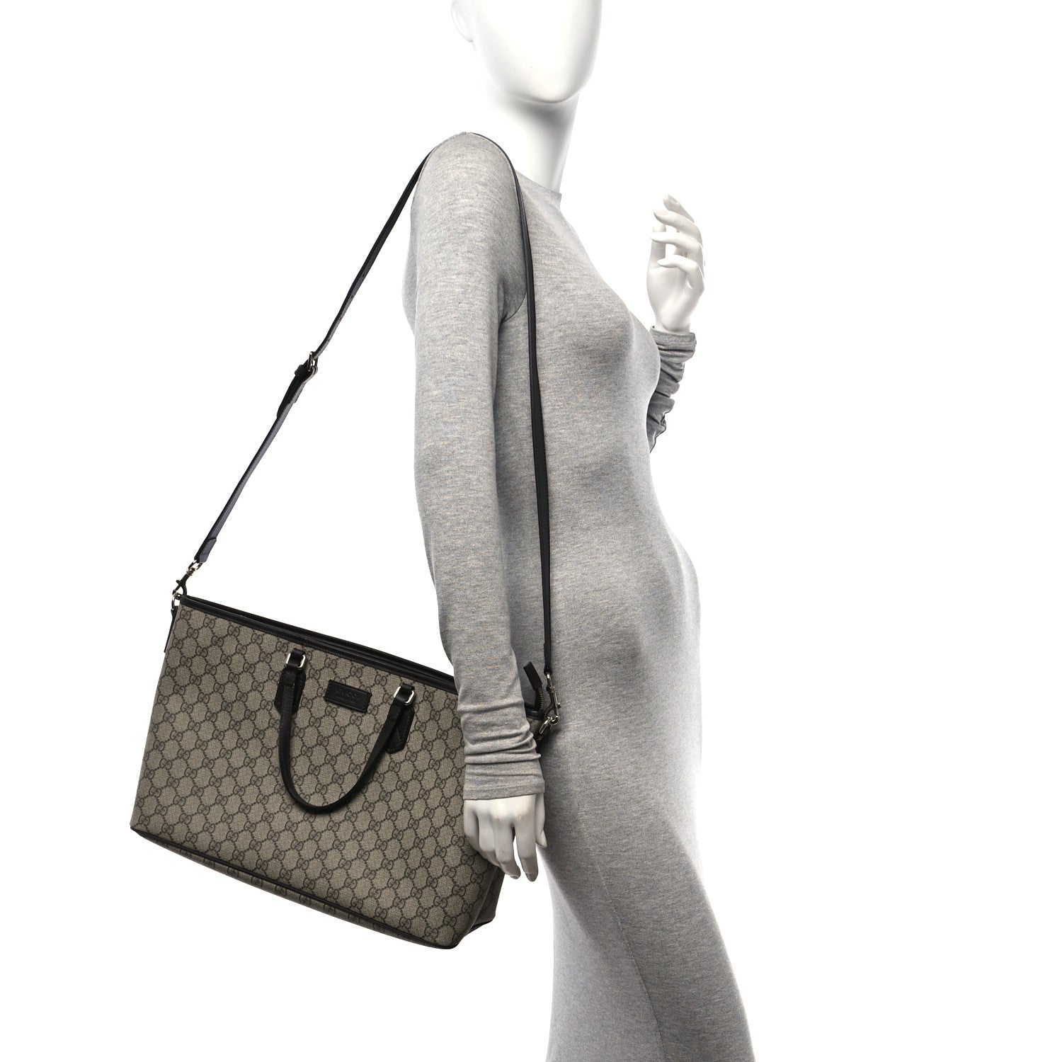 Gucci GG Supreme Monogram Medium Zippered Shopping Tote Dark Brown 3 of 10