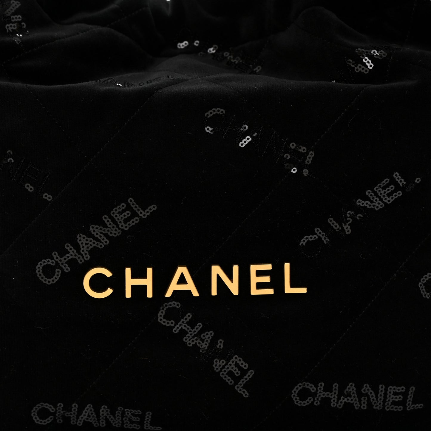 Velvet Sequin Quilted Small Chanel 22 Black
