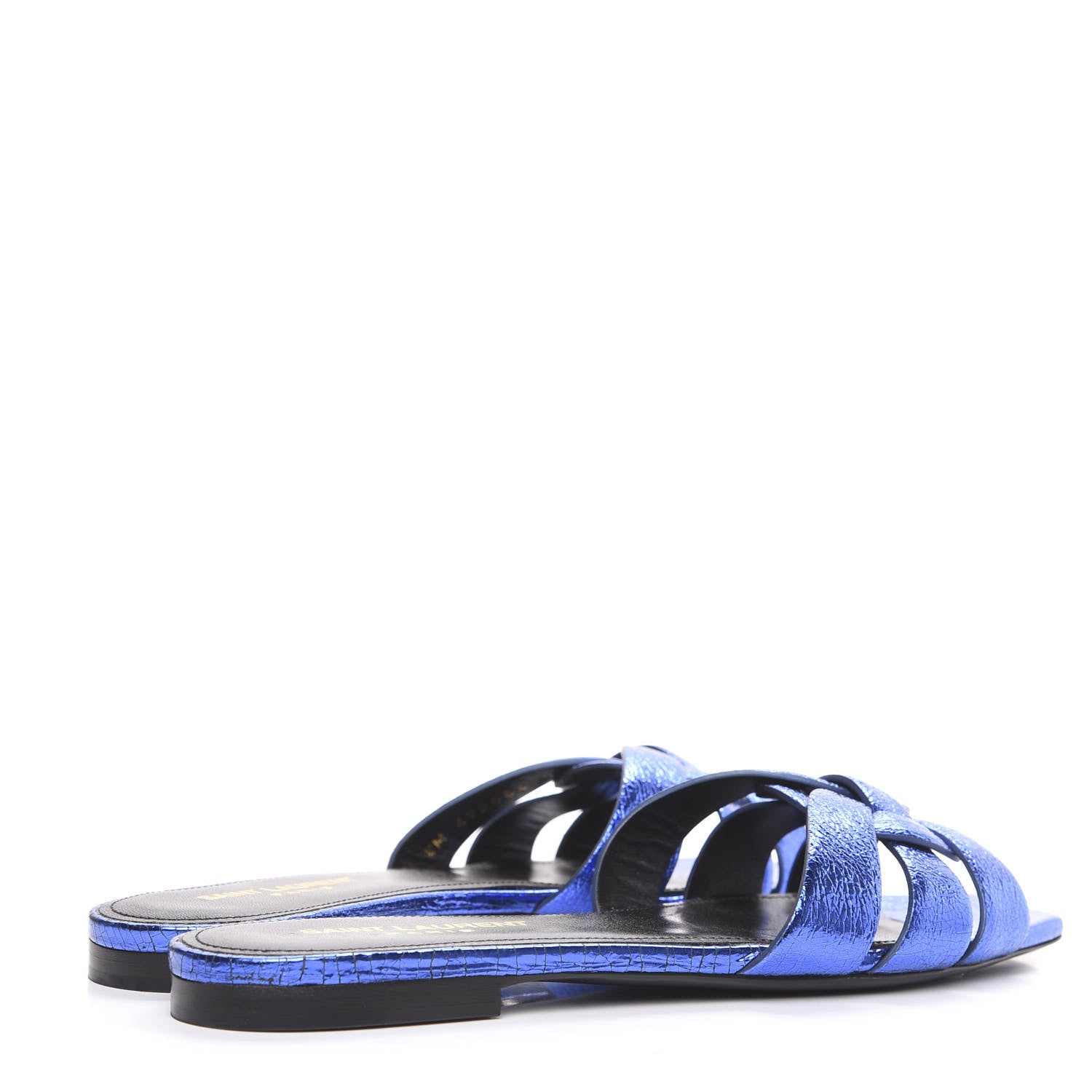 Saint Laurent Metallic Crackled Calfskin Nu Pied 05 Slide Sandals 37 Blue 4 of 10