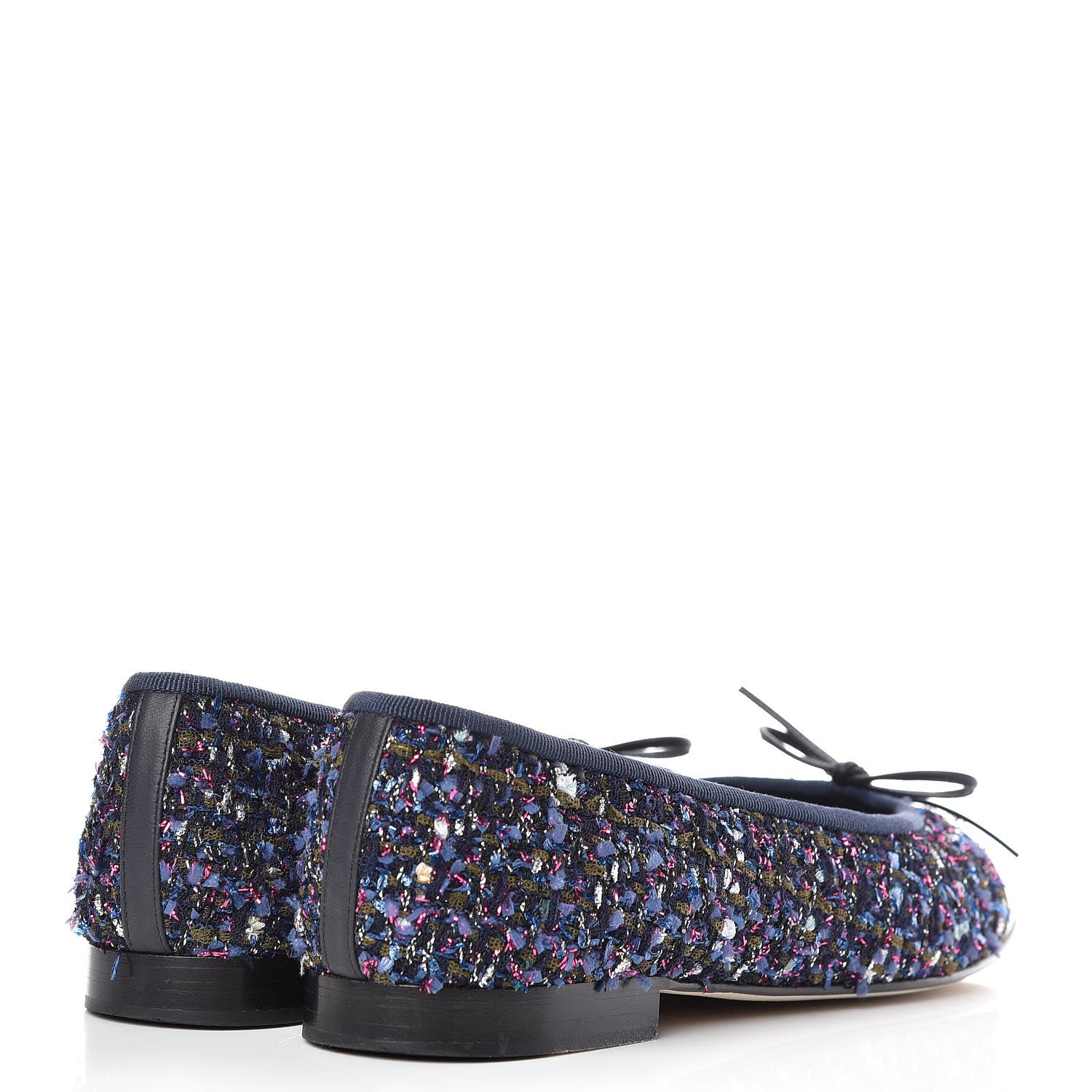 Chanel Tweed Patent Calfskin Cap Toe Ballerina Flats 37.5 Blue Pink Black 4 of 14