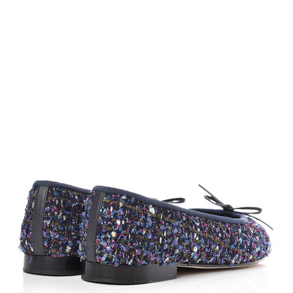 Chanel Tweed Patent Calfskin Cap Toe Ballerina Flats 37.5 Blue Pink Black 4 of 14