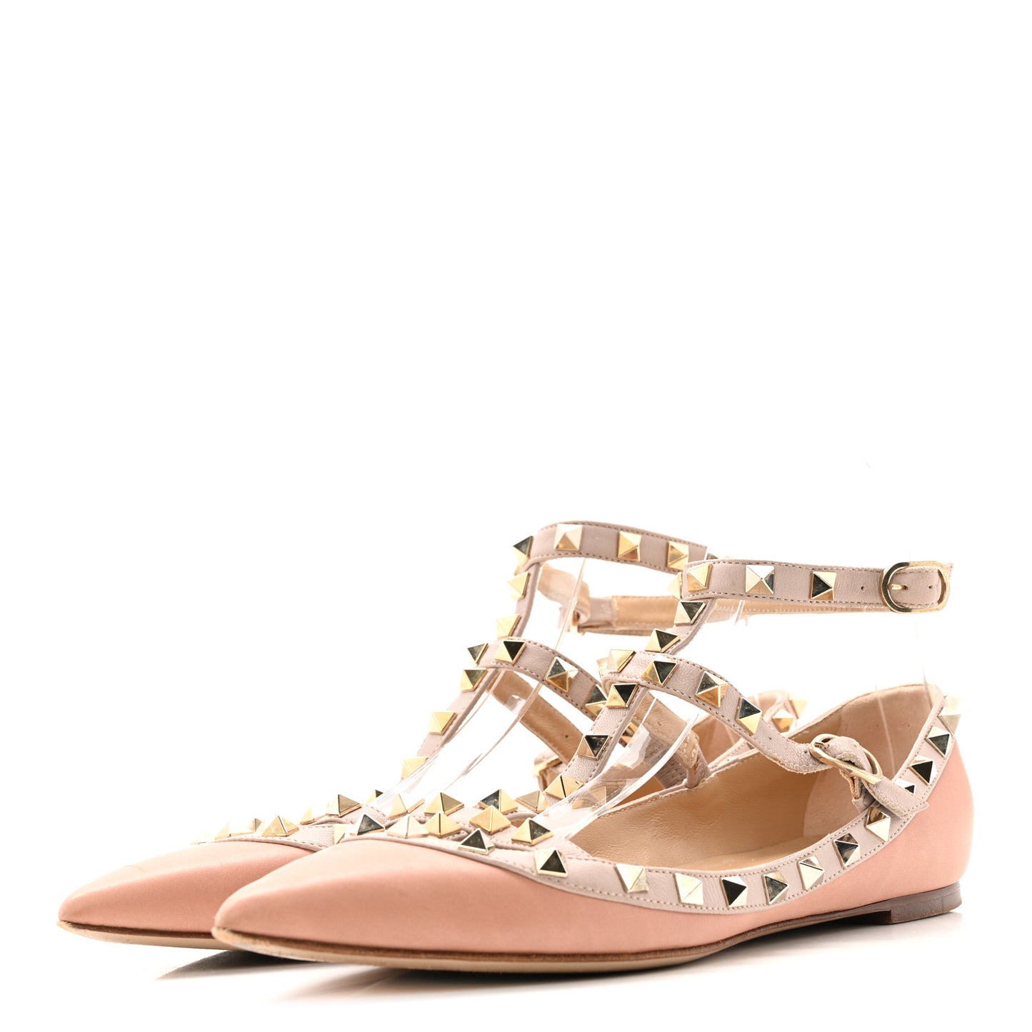 Calfskin Nappa Rockstud Cage Ballerina Flats 38 Grey Pink Poudre