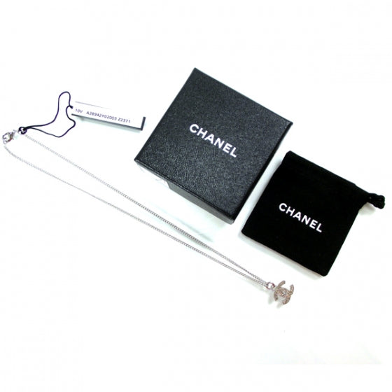 Chanel Crystal CC Necklace Silver 3 of 5