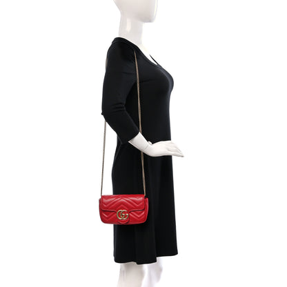 Gucci Calfskin Matelasse Super Mini GG Marmont Shoulder Bag Hibiscus Red 2 of 9