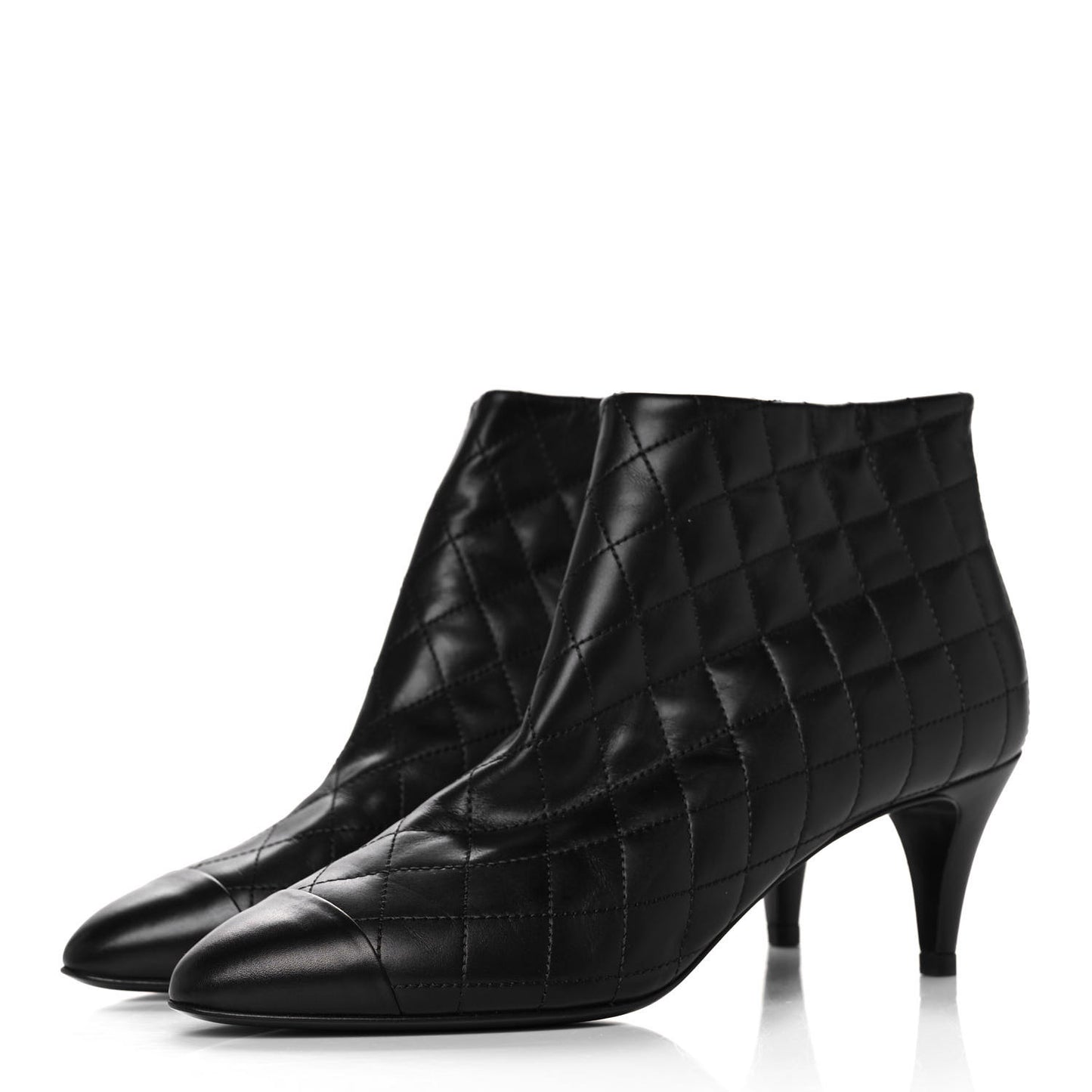 Calfskin Quilted Cap Toe Short Boots 37.5 Black