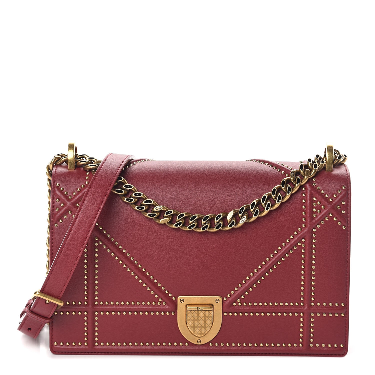 Christian Dior Calfskin Studded Medium Diorama Flap Bag Burgundy 1 of 7
