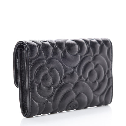Chanel Goatskin Camellia Embossed Flap Card Holder Black 3 of 9