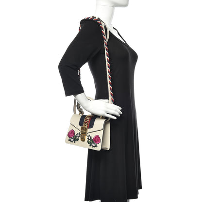 Gucci Calfskin Embroidered Mini Sylvie Top Handle Bag White 2 of 11