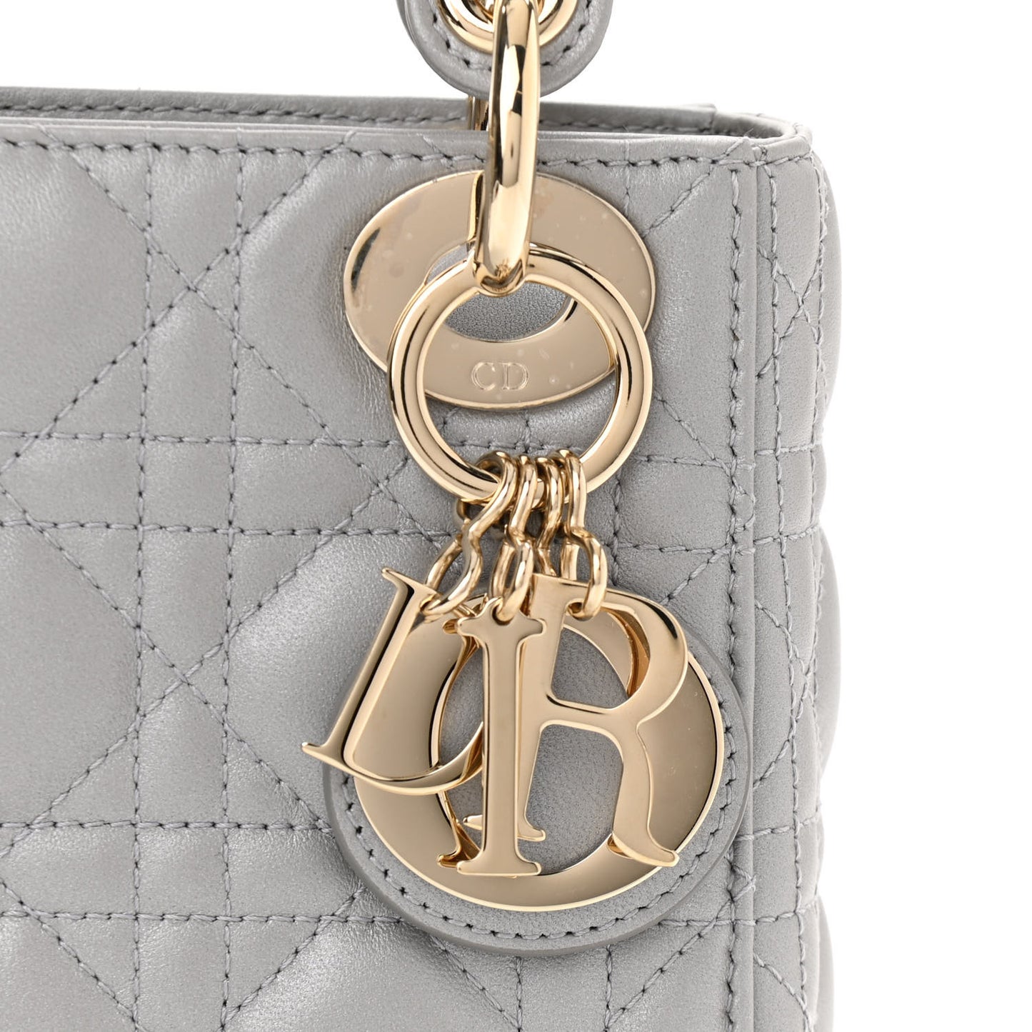Metallic Lambskin Cannage Mini Lady Dior Grey