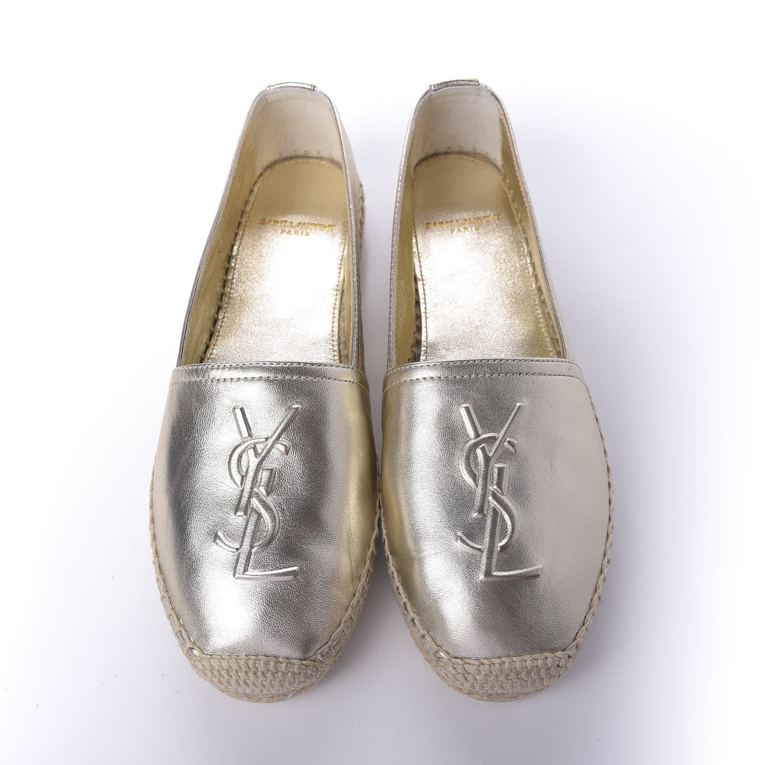 Saint Laurent Metallic Lambskin Monogram Espadrilles 37 Platino 5 of 11