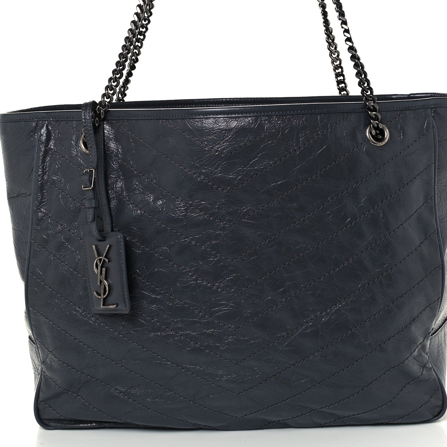 Crinkled Calfskin Matelasse Monogram Large Niki Shopping Tote Bag Grey