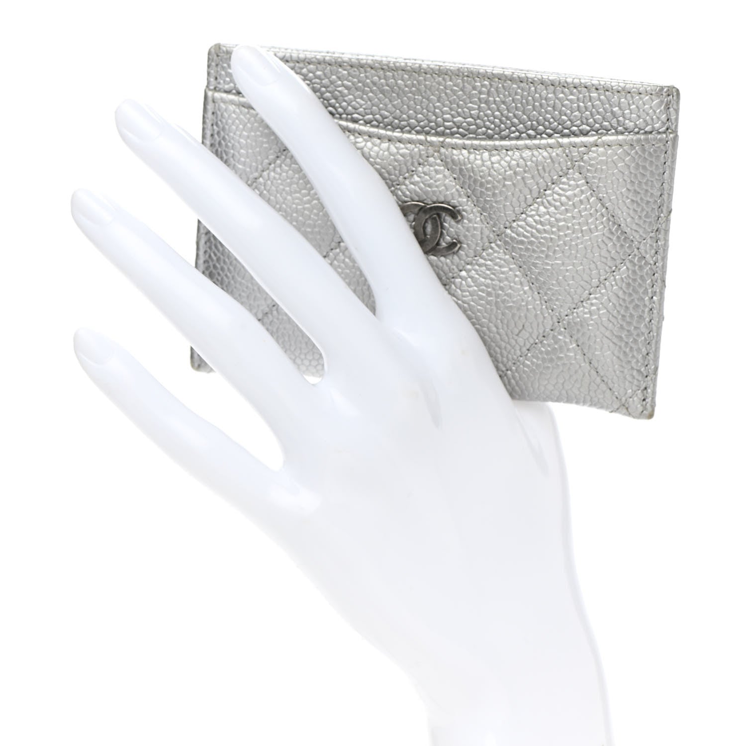 Chanel Metallic Caviar Quilted Card Holder Silver 2 of 9