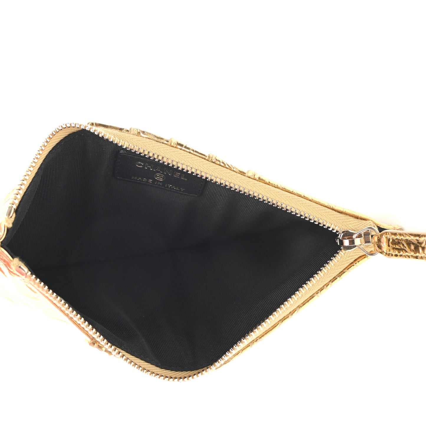 Metallic Calfskin Crocodile Embossed Cocodile Classic Flat Wallet Pouch Gold