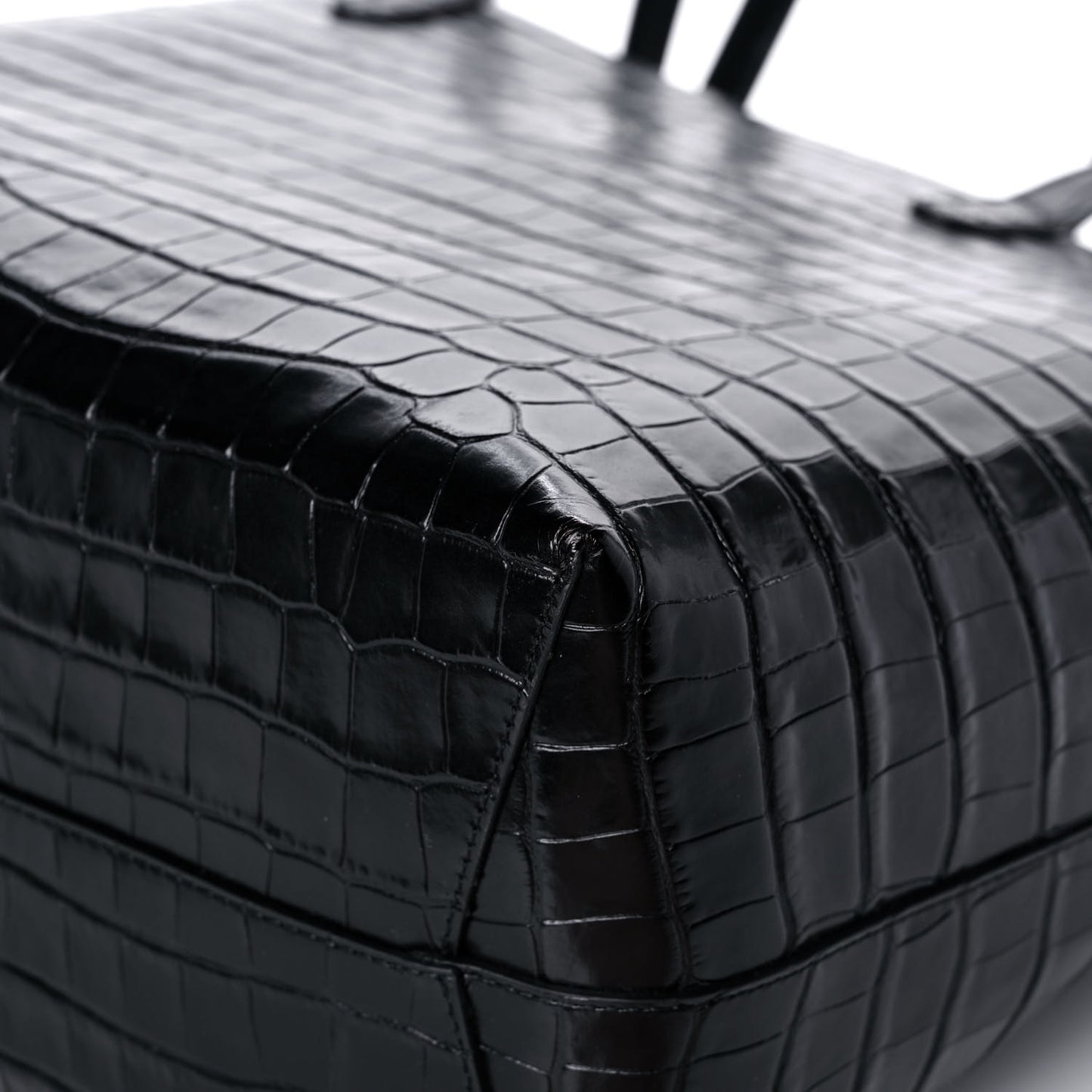 Calfskin Crocodile Embossed Large Shopping Tote Black