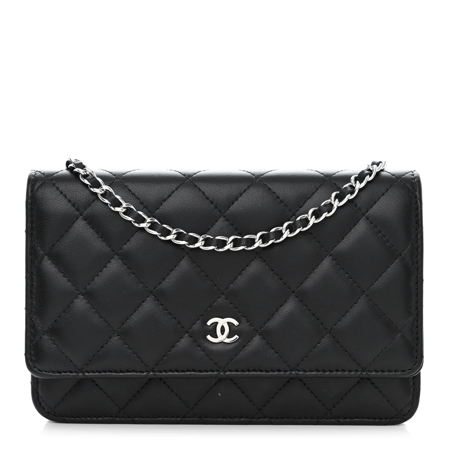 Lambskin Quilted Wallet On Chain WOC Black