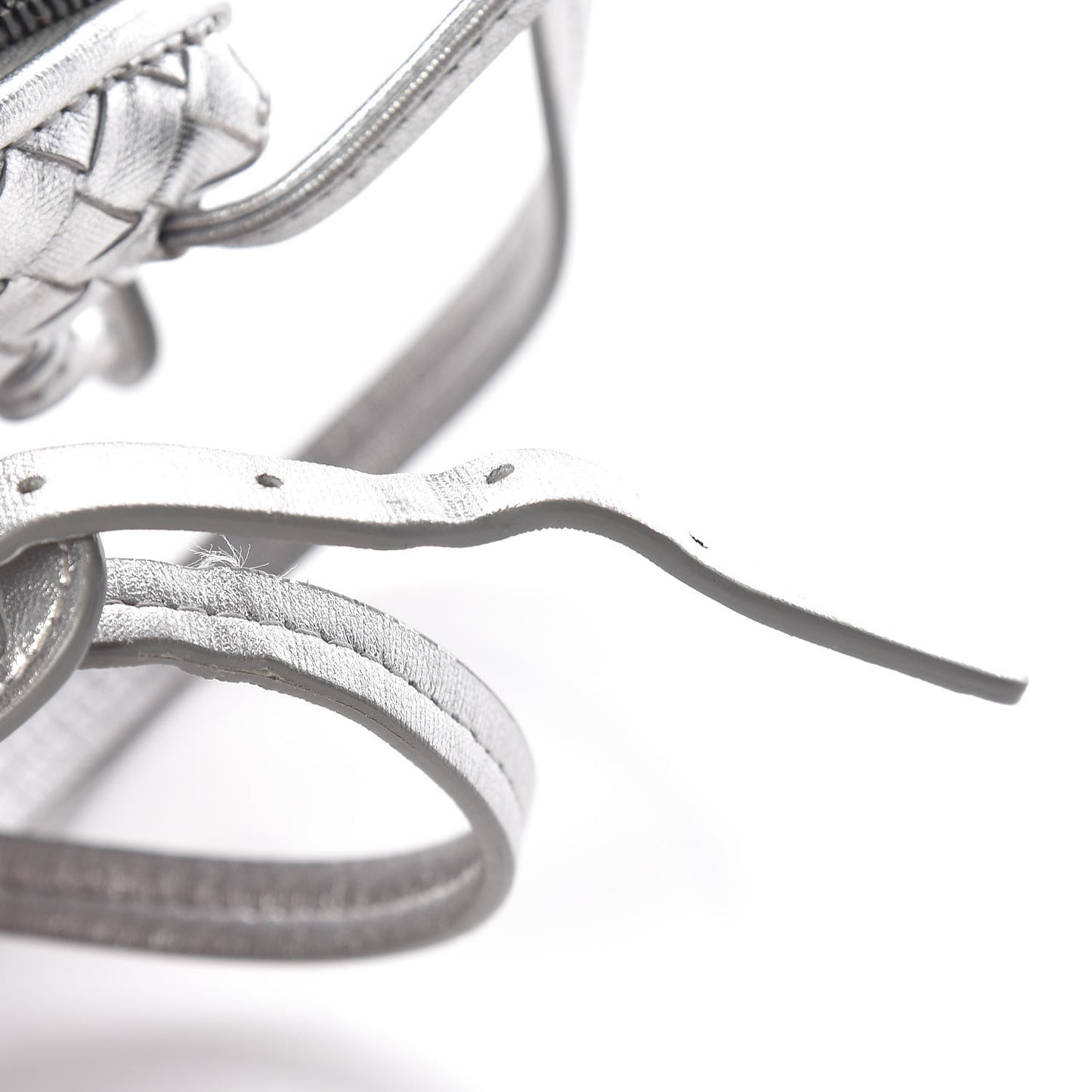 Metallic Grosgrain Intrecciato Nodini Crossbody Messenger Silver