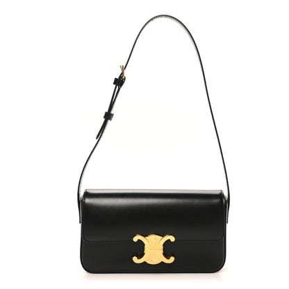 Celine Shiny Calfskin Triomphe Shoulder Bag Black 1 of 9