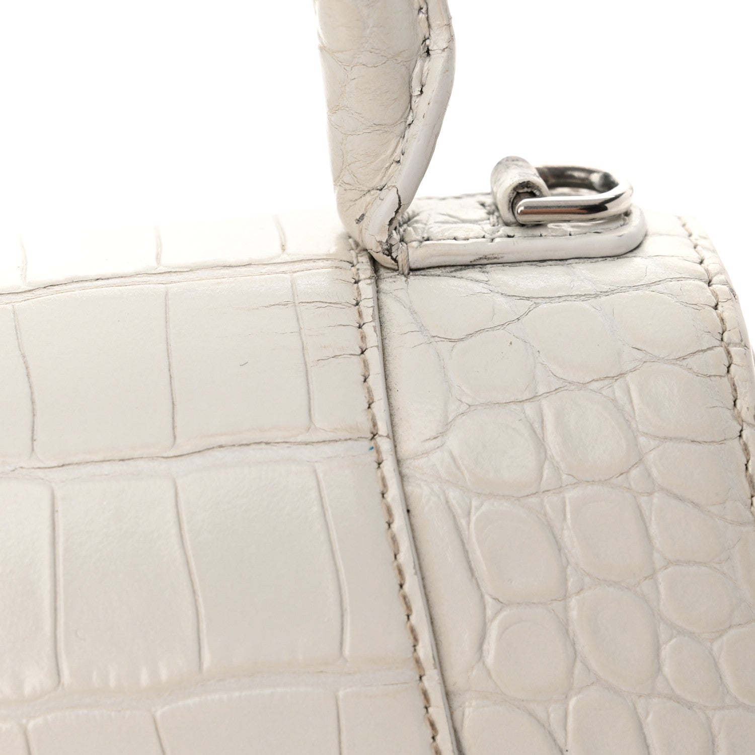 Balenciaga Calfskin Crocodile Embossed Small Hourglass Top Handle Bag White 25 of 28