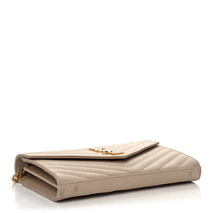 Saint Laurent Grain De Poudre Matelasse Chevron Monogram Chain Wallet Nude Powder 3 of 13