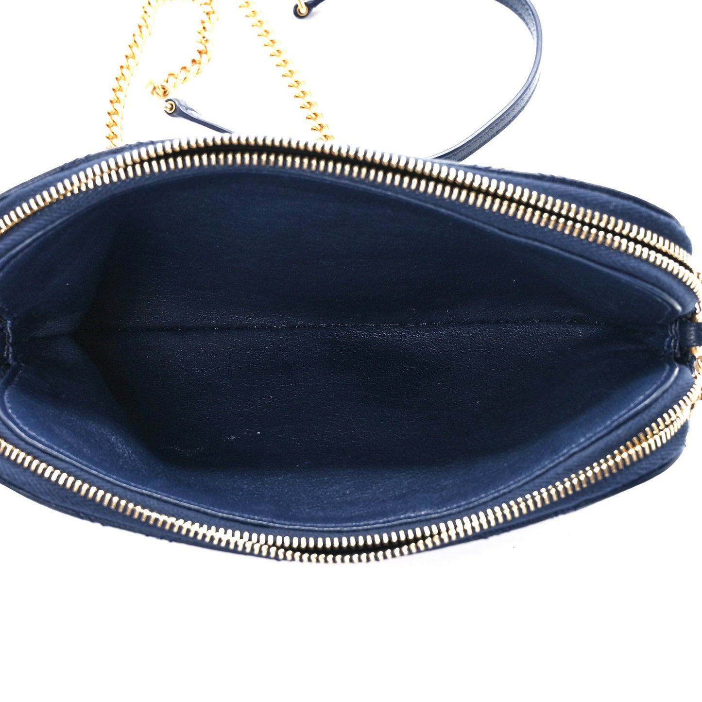 Grained Lambskin Quilted Mini Becky Double Zip Bag Blue Charron