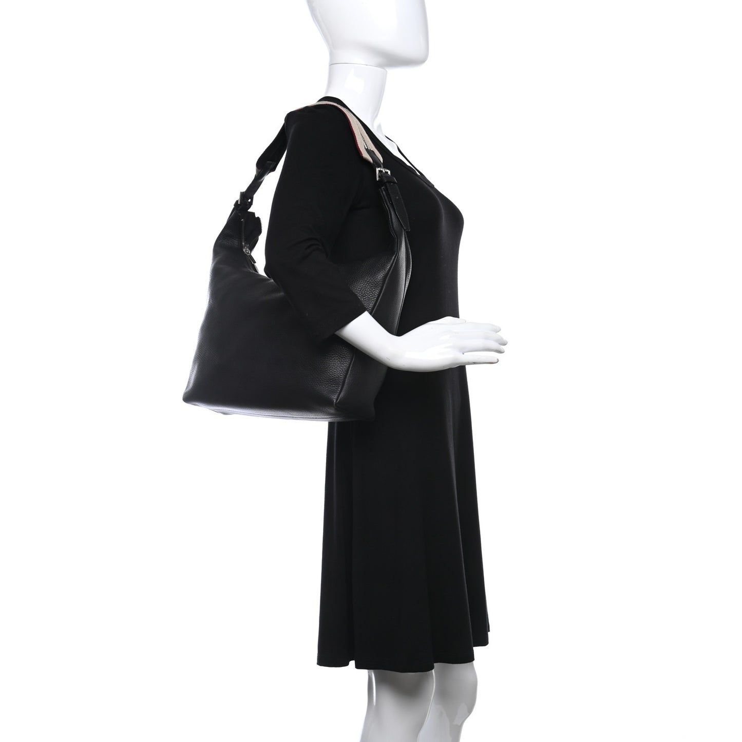 Grainy Leather Calfskin Hobo Black