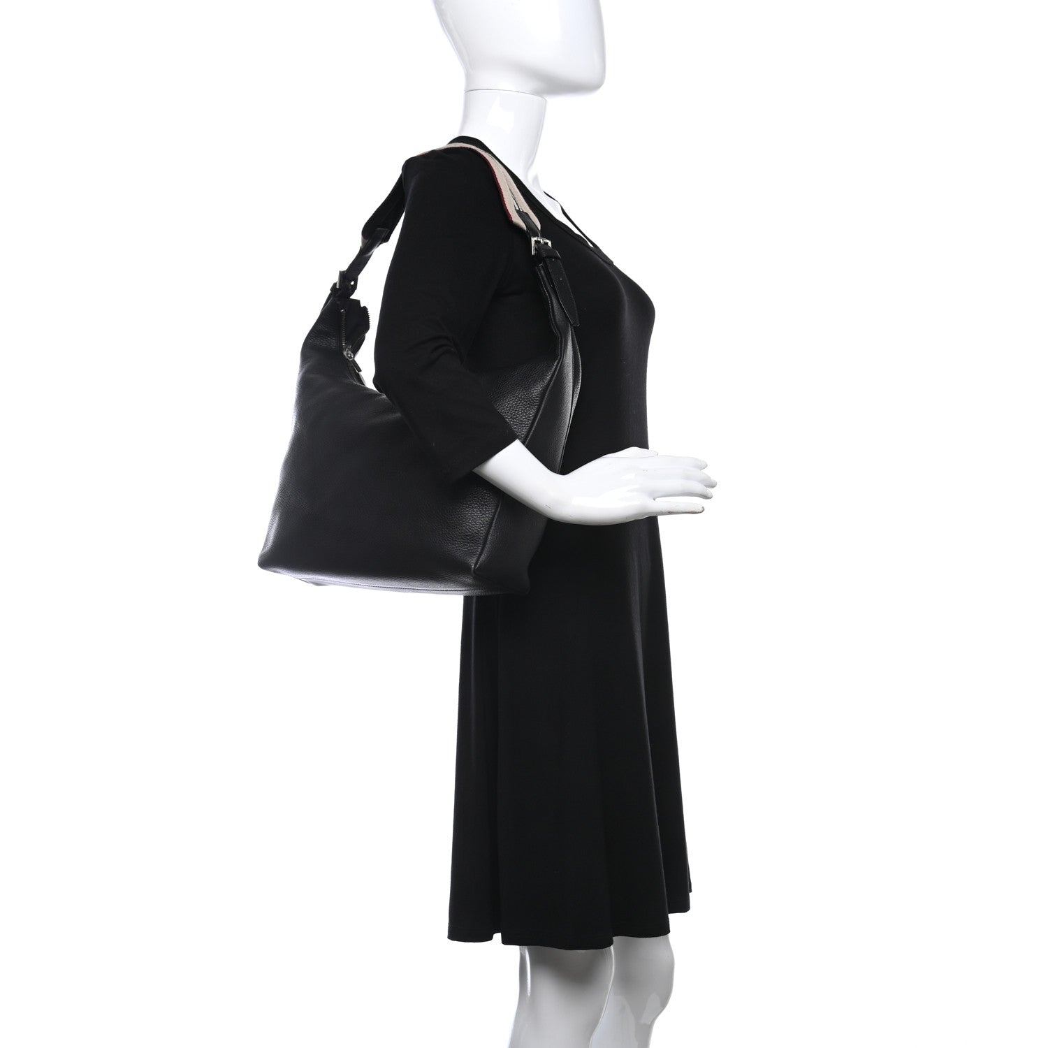 Burberry Grainy Leather Calfskin Hobo Black 2 of 8