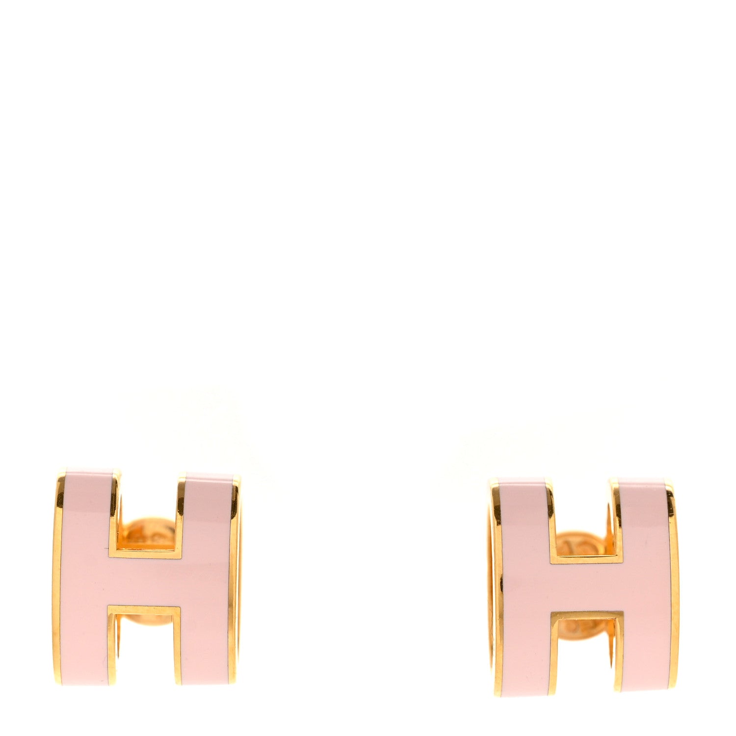 Hermes Gold Lacquered Mini Pop H Earrings Rose Dragee 1 of 5