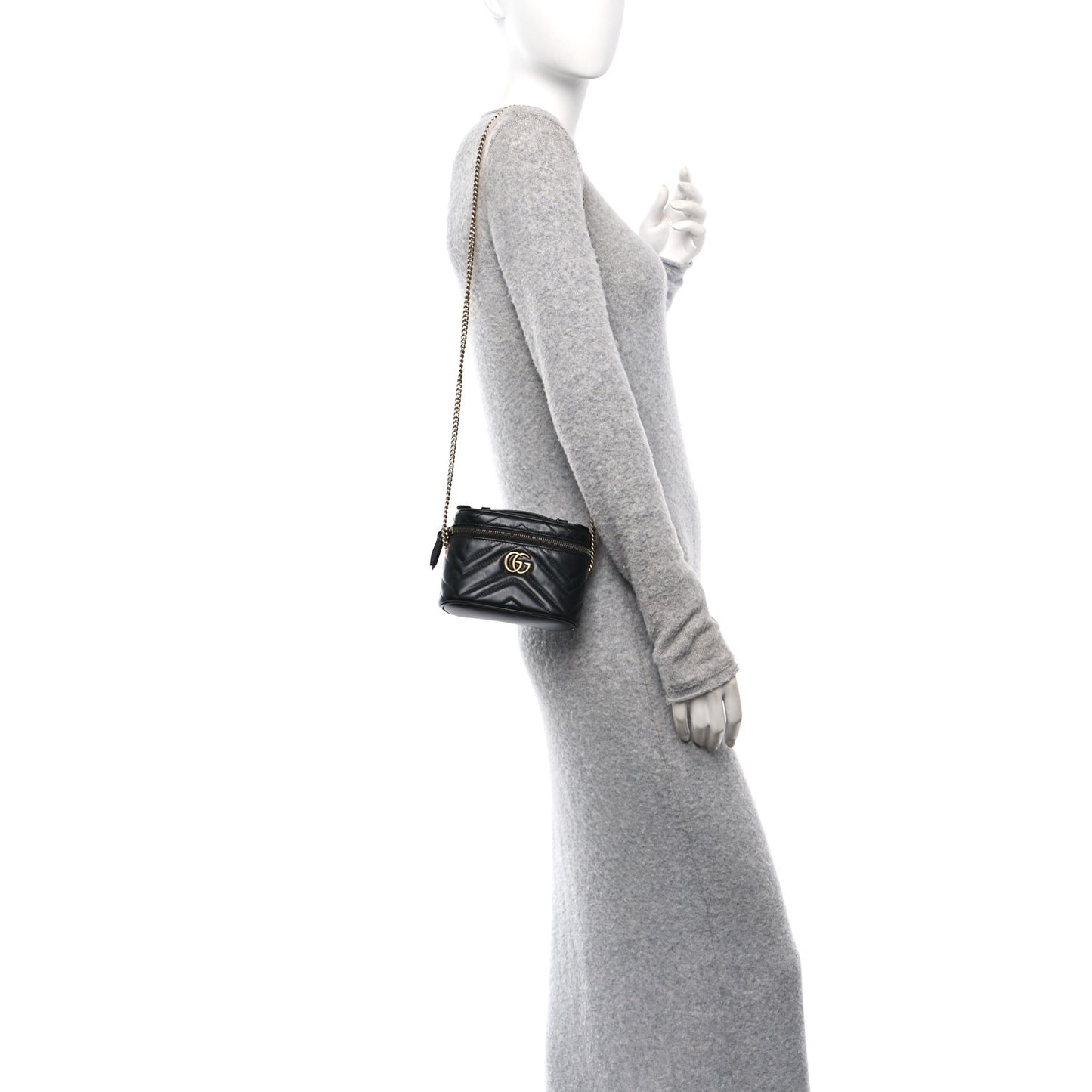 Calfskin Matelasse Chevron Mini GG Marmont Top Handle Bag Black