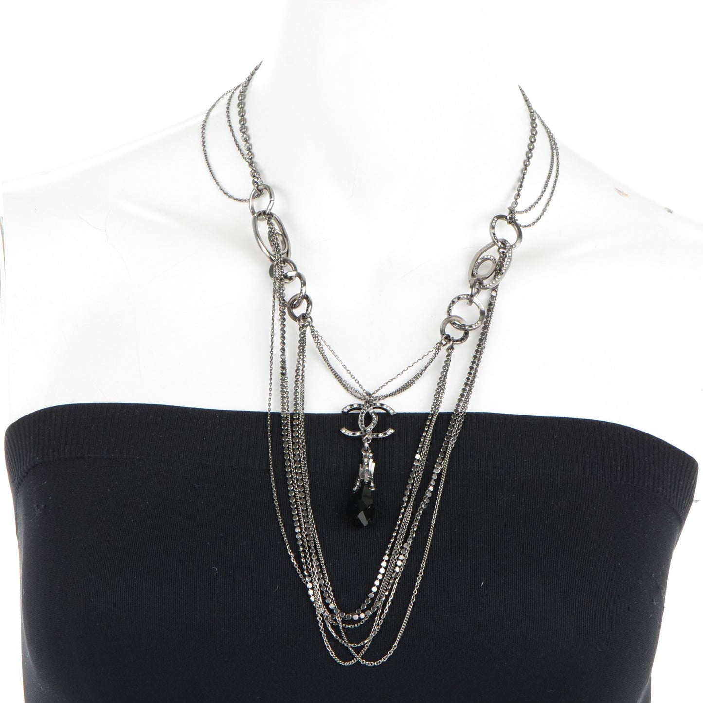 Ruthenium Crystal CC Long Multistrand Necklace