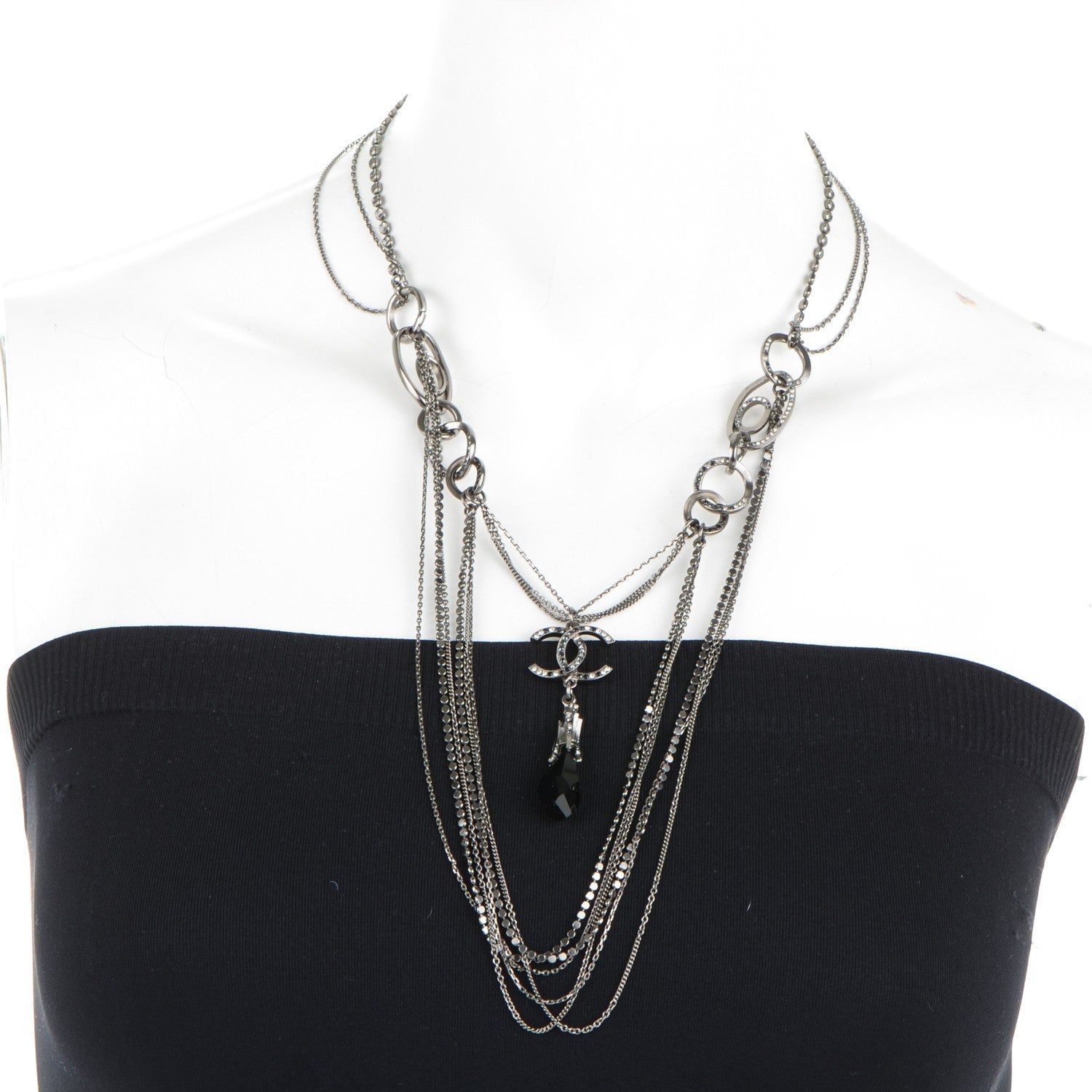 Chanel Ruthenium Crystal CC Long Multistrand Necklace 2 of 4