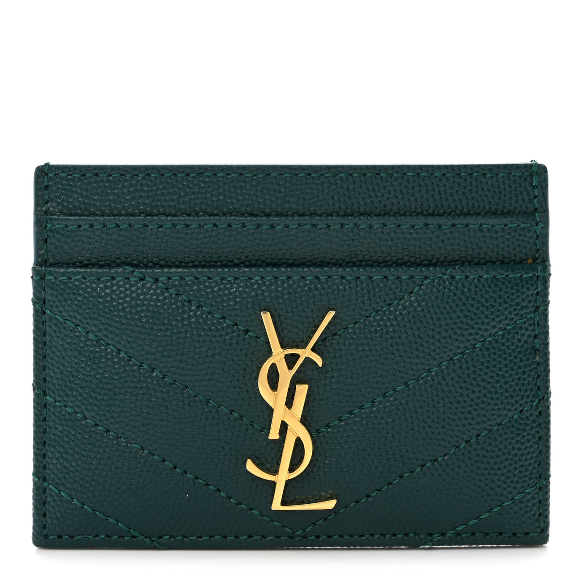 Grain De Poudre Matelasse Chevron Monogram Credit Card Case Peacock Green