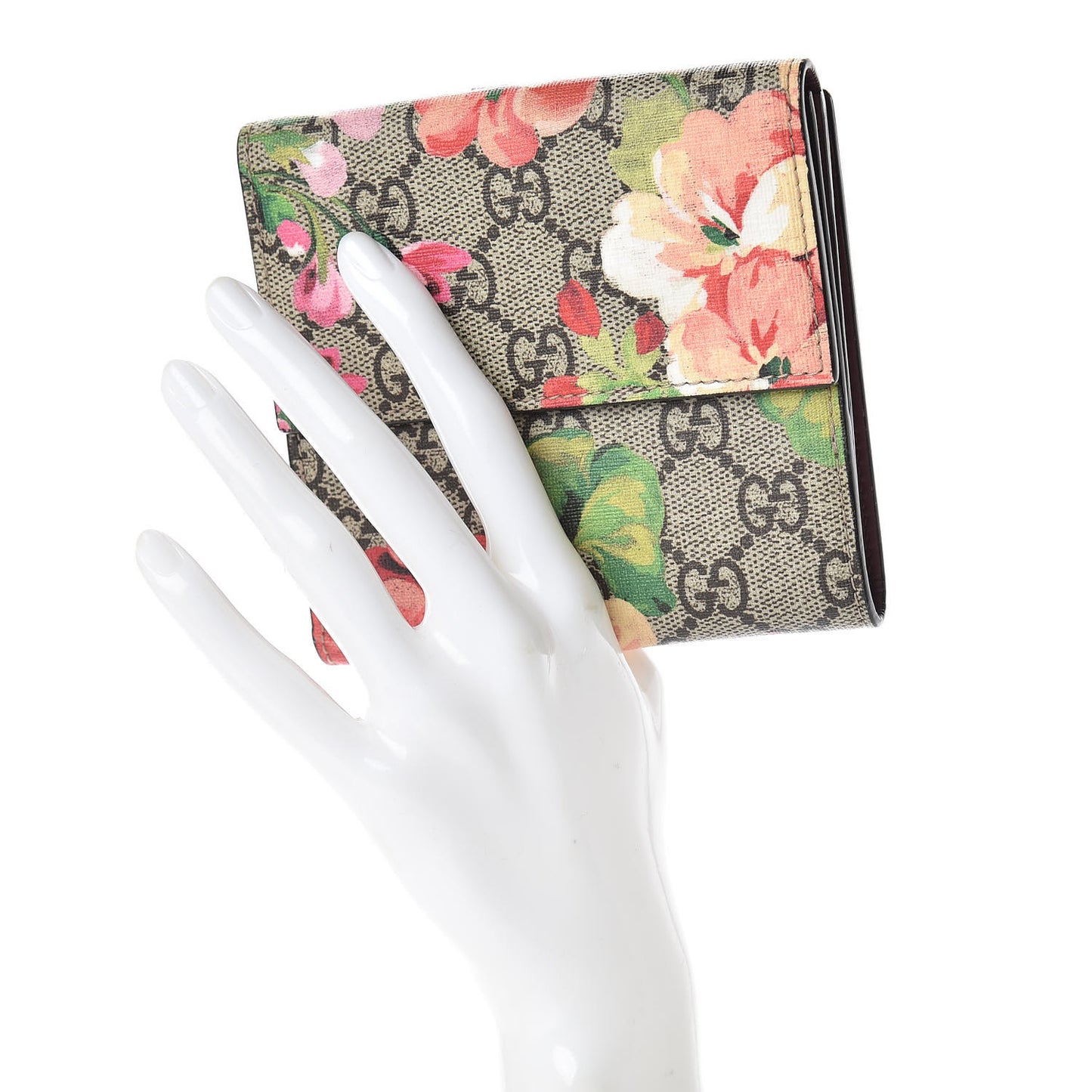 GG Supreme Monogram Blooms French Flap Wallet Beige Multicolor Dry Rose