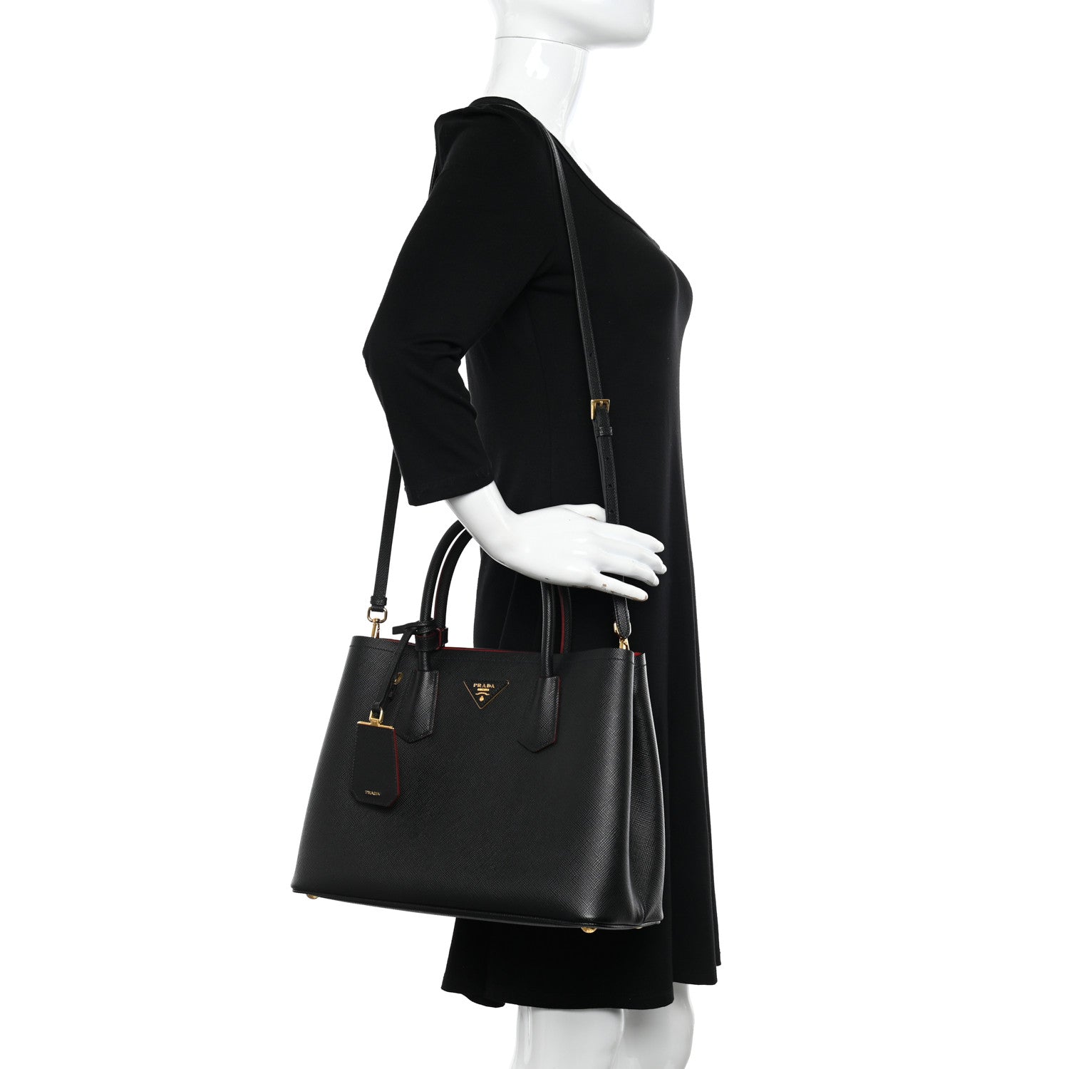 Prada Saffiano Cuir Small Double Bag Black Fuoco 2 of 14