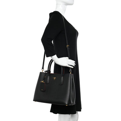 Prada Saffiano Cuir Small Double Bag Black Fuoco 2 of 14