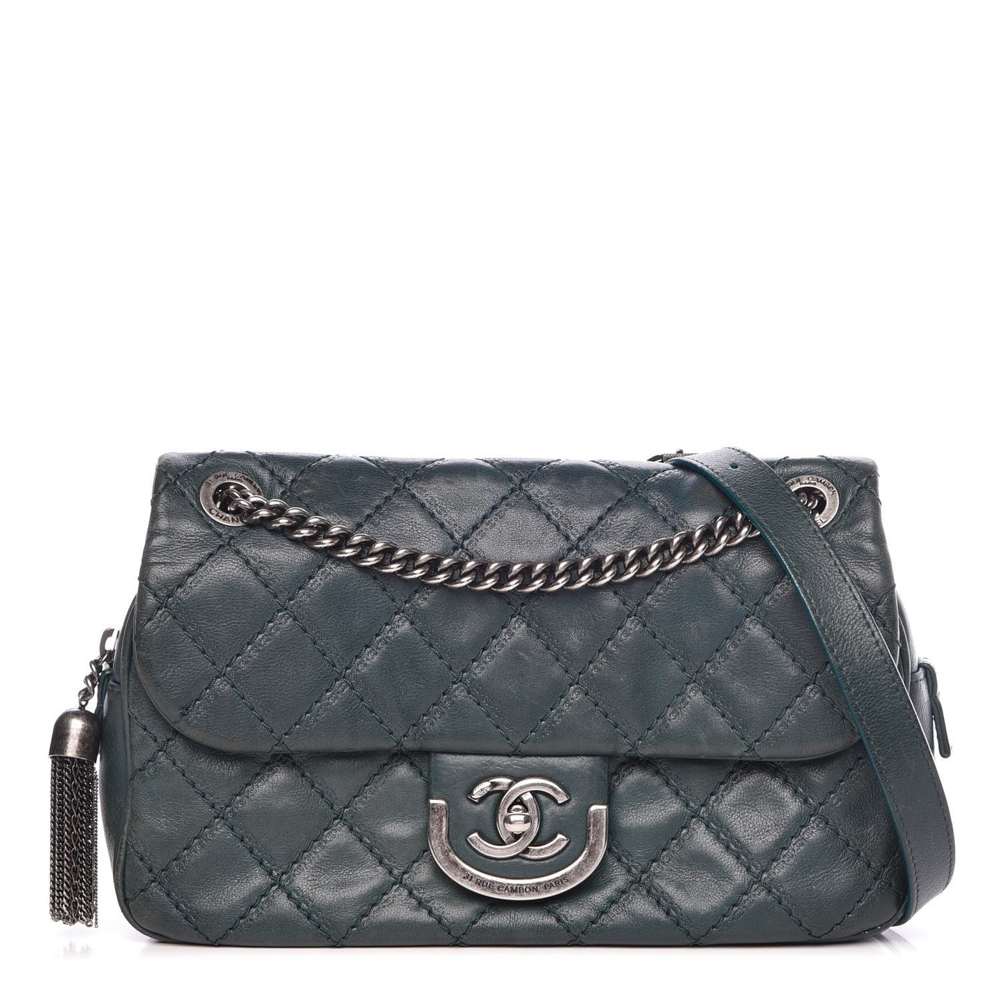 Calfskin Quilted Medium Coco Sporran Flap Dark Green