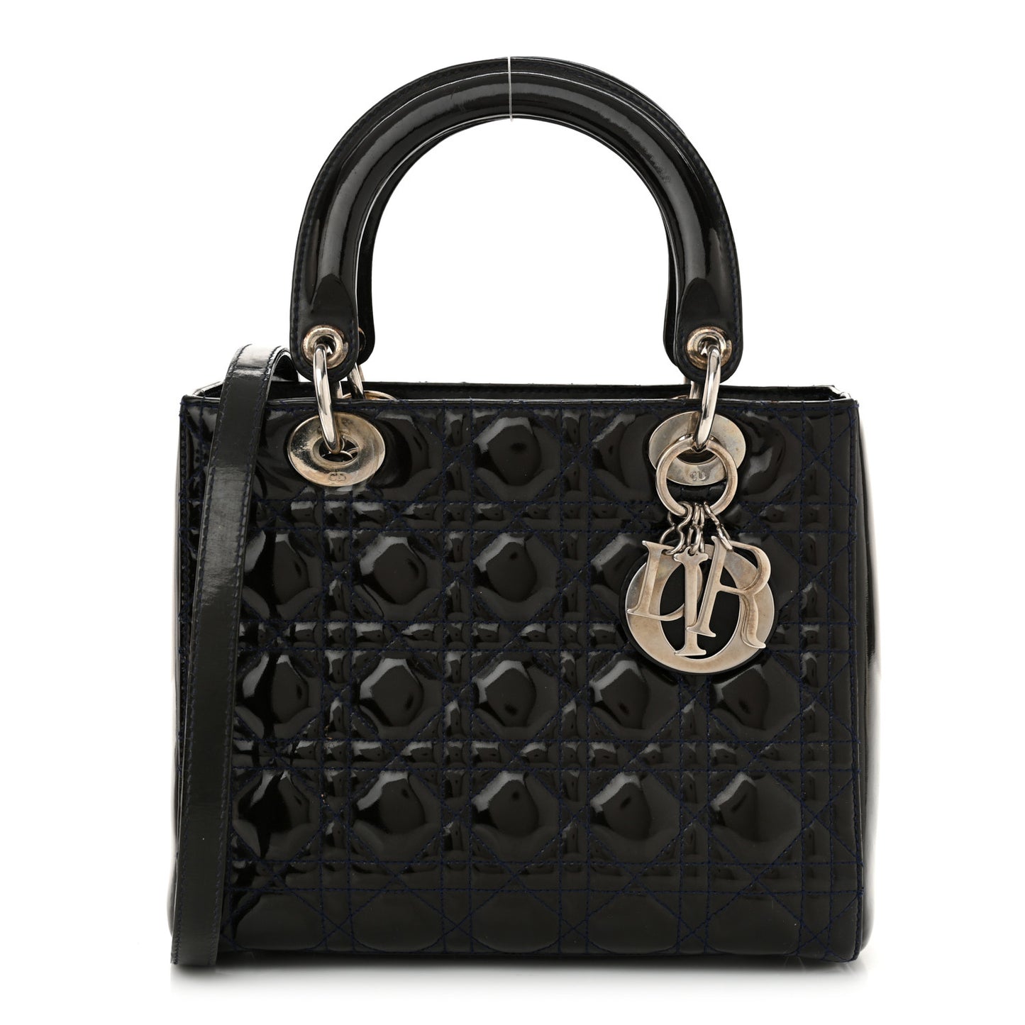 Patent Cannage Medium Lady Dior Navy Blue