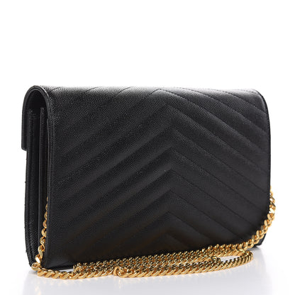 Saint Laurent Grain De Poudre Matelasse Chevron Monogram Chain Wallet Black 3 of 8