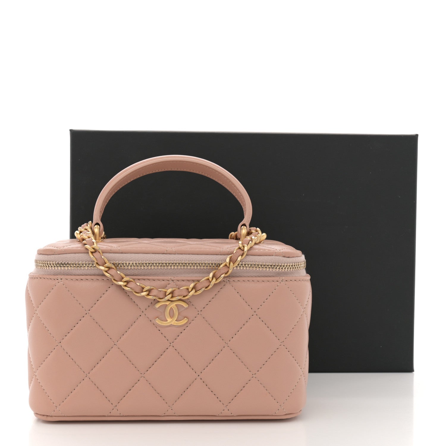 Chanel Lambskin Quilted Small Top Handle Vanity Case With Chain Beige 12 of 12