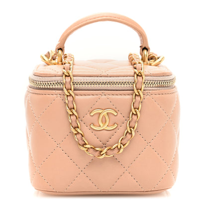 Chanel Lambskin Quilted Top Handle Mini Vanity Case With Chain Beige 1 of 11