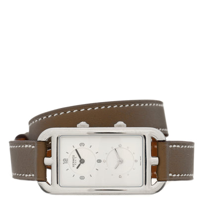 Hermes Stainless Steel Swift 20mm Cape Cod Double Tour Deux Zones Quartz Watch Etoupe 2 of 5