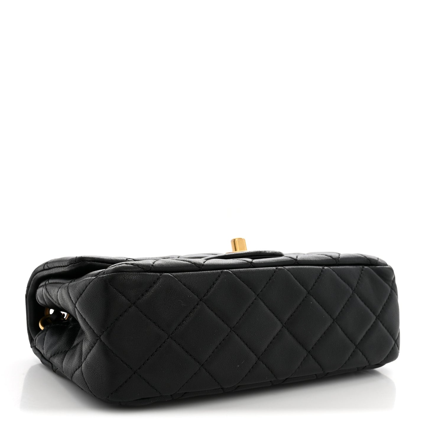 Lambskin Quilted Mini Rectangular Pearl Crush Flap Black